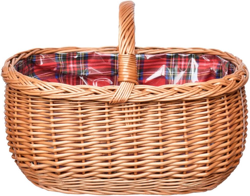 Ovaler Weidenkorb mit Henkel und Stoffeinsatz – Handgefertigter Einkaufskorb aus Naturmaterial, 45cm