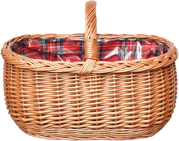 Grosser Einkaufskorb/Autokorb aus Weide mit Henkel und Stoffeinlage (Schottenkaro, rotkariert) | mit