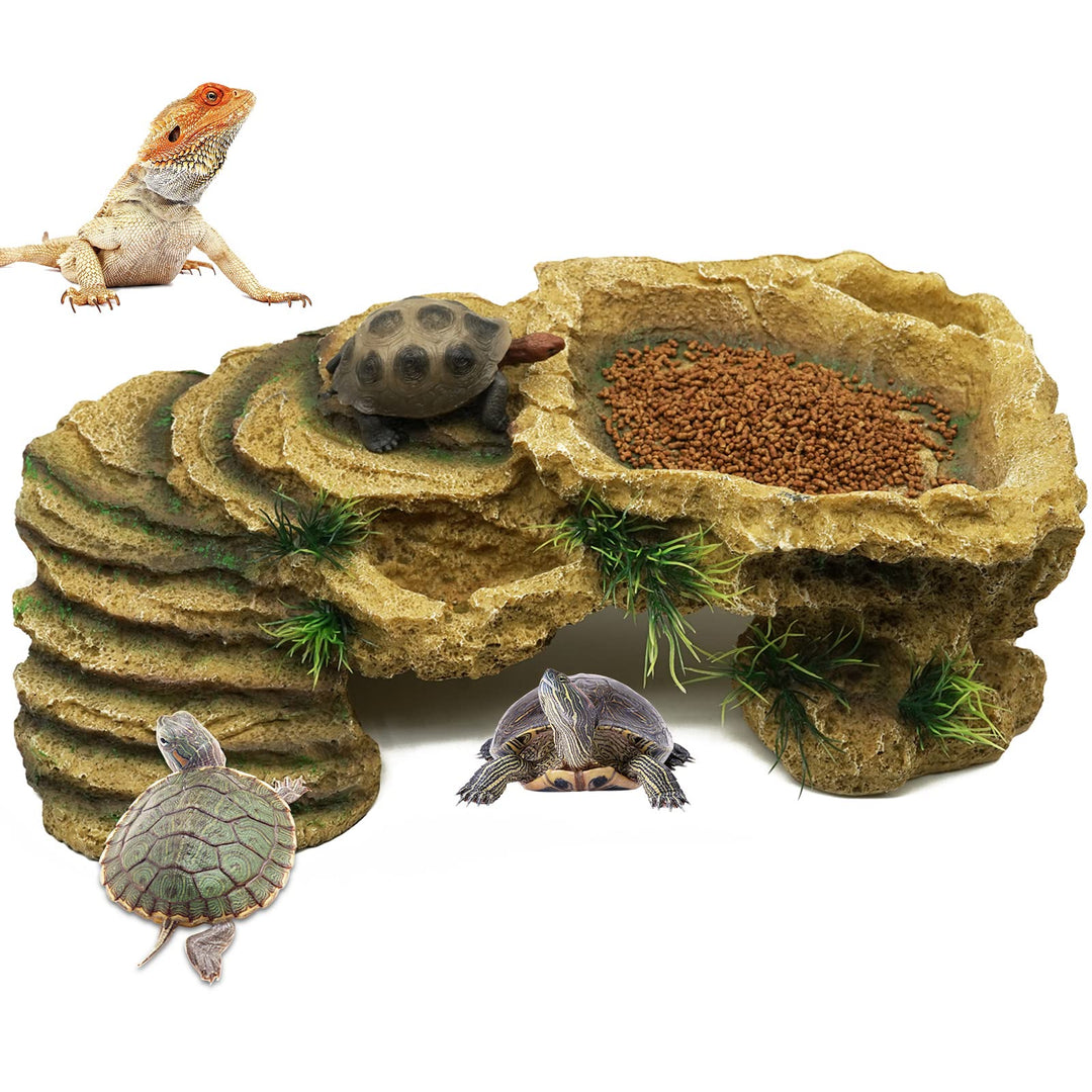 BREUAILY Schildkröten-Plattform Gross Harz Reptilien Rampe Schildkröte Reptilien Simuliert Rock Habi