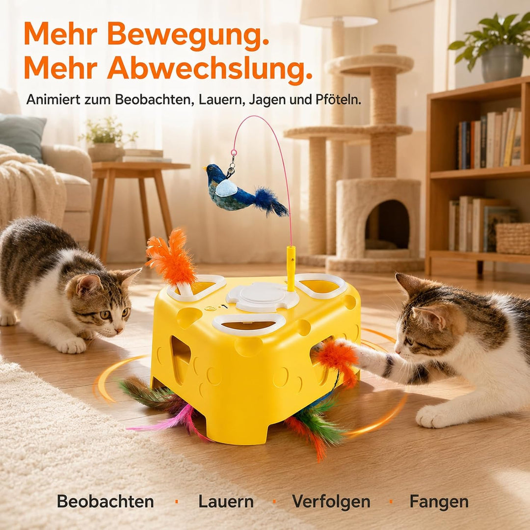 Interaktives Katzenspielzeug Selbstbeschäftigung Elektrisch, Vogel-Spielangel/rotierende Federn/Pop-