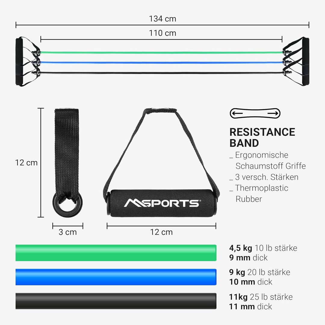 MSPORTS Tube Expander Premium 3er Set | Resistance Band mit Schaumstoffgriffen in 3 versch. Stärken