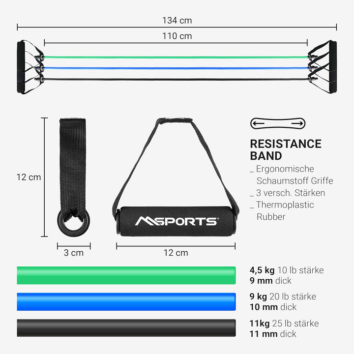 MSPORTS Tube Expander Premium 3er Set | Resistance Band mit Schaumstoffgriffen in 3 versch. Stärken