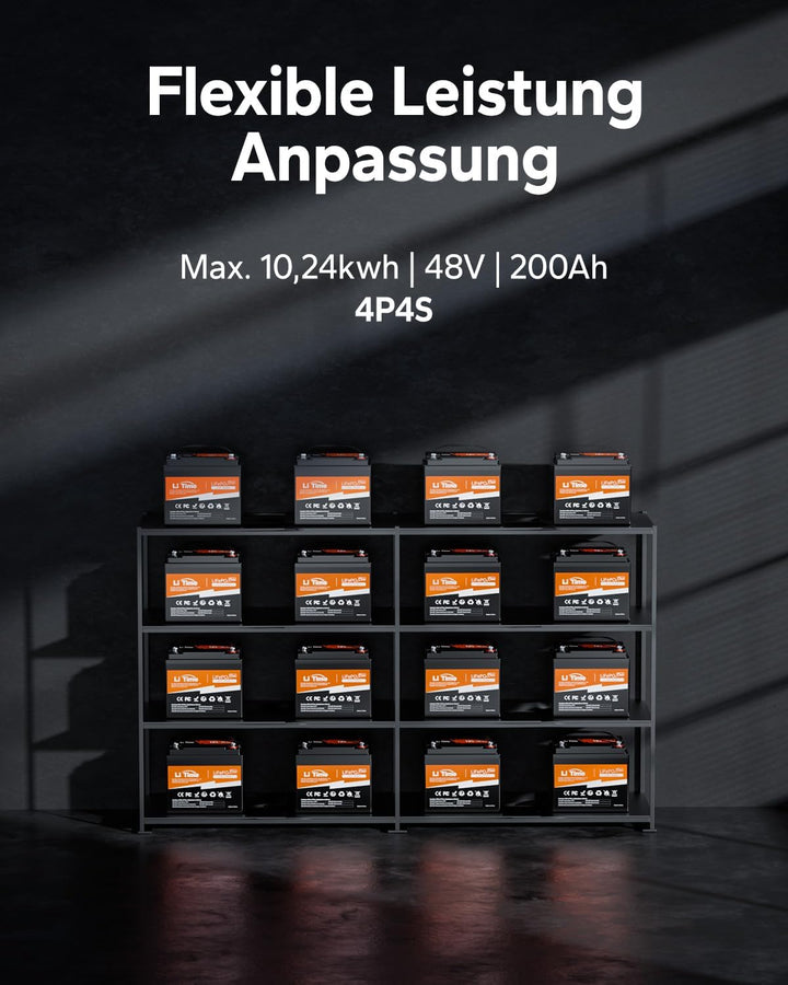 LiTime 12V 50Ah LiFePO4 Batterie mit Max. 15000 Zyklen und 10 Jahre Lebensdauer, Eingebautes 50A BMS