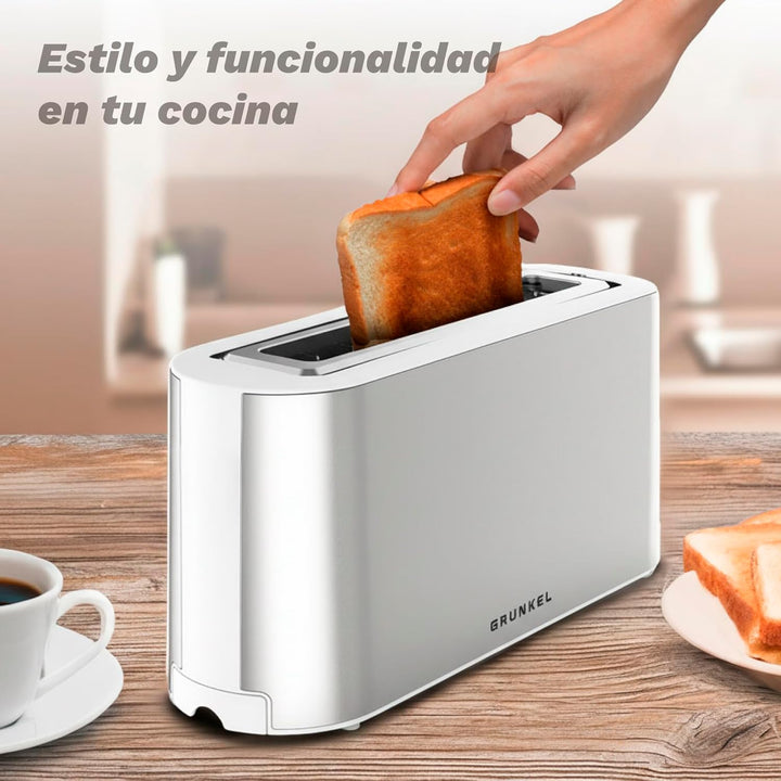 Grunkel TS-MAXISTEEL Toaster mit extra breitem Schlitz, 6 Bräunungsstufen, herausnehmbarer Krümelsch