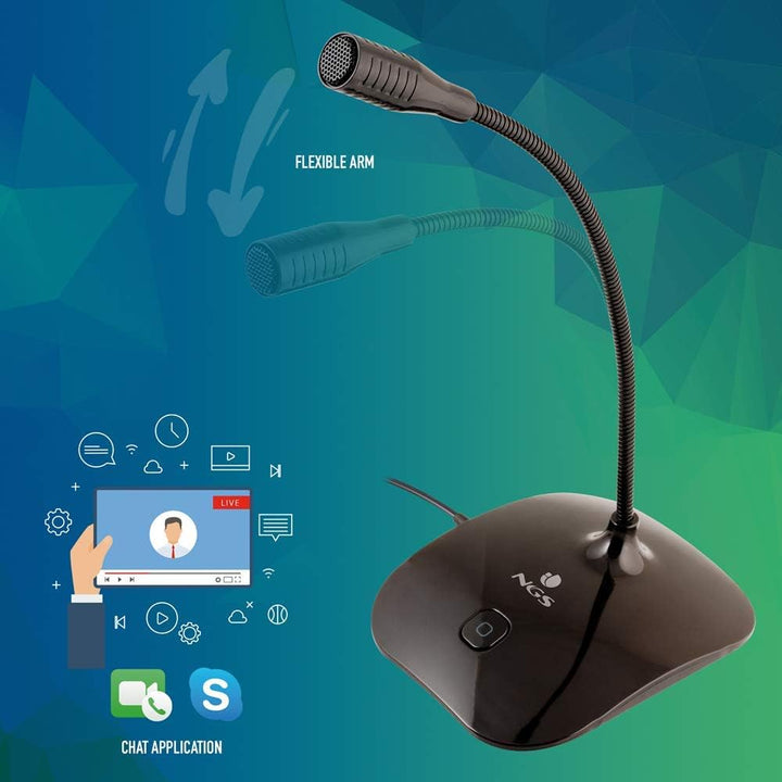 NGS MS115 - Tischmikrofon mit Einstellbarem Neigungswinkel und Mute-Taste für Computer/PC, Verbindun