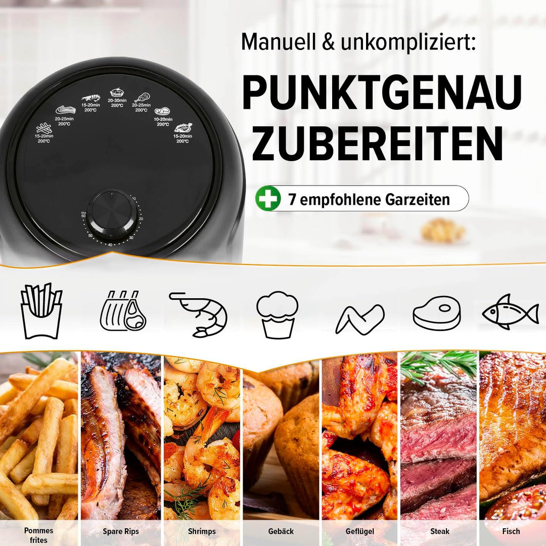 GOURMETmaxx Heissluftfritteuse 2,3L | Airfryer mit 60 Minuten Timer und 9 Funktionen inkl. Vorheizen