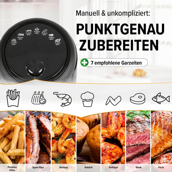 GOURMETmaxx Heissluftfritteuse 2,3L | Airfryer mit 60 Minuten Timer und 9 Funktionen inkl. Vorheizen