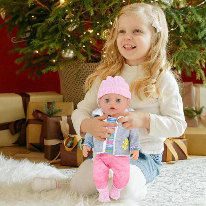 Baby Puppen Puppenkleidung 35-43 cm 1 graue Jacke + 1 gestreifter Pullover + 1 Strickmütze + 1 Paar