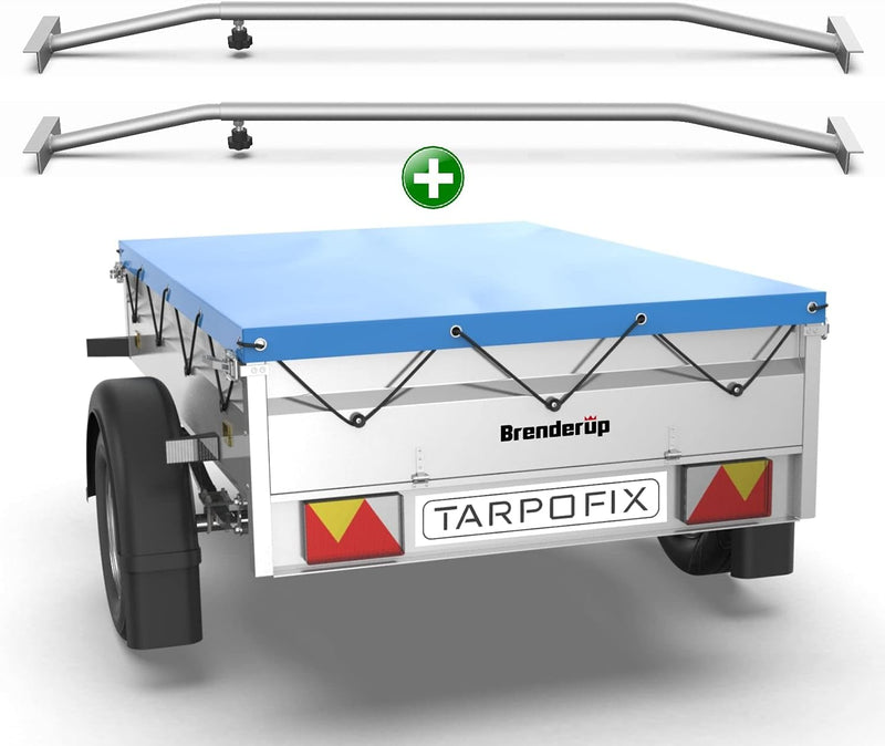Tarpofix® Anhängerplane Flachplane 151 x 101 cm + 2x Planenbügel (verstellbar 100-145 cm) - randvers