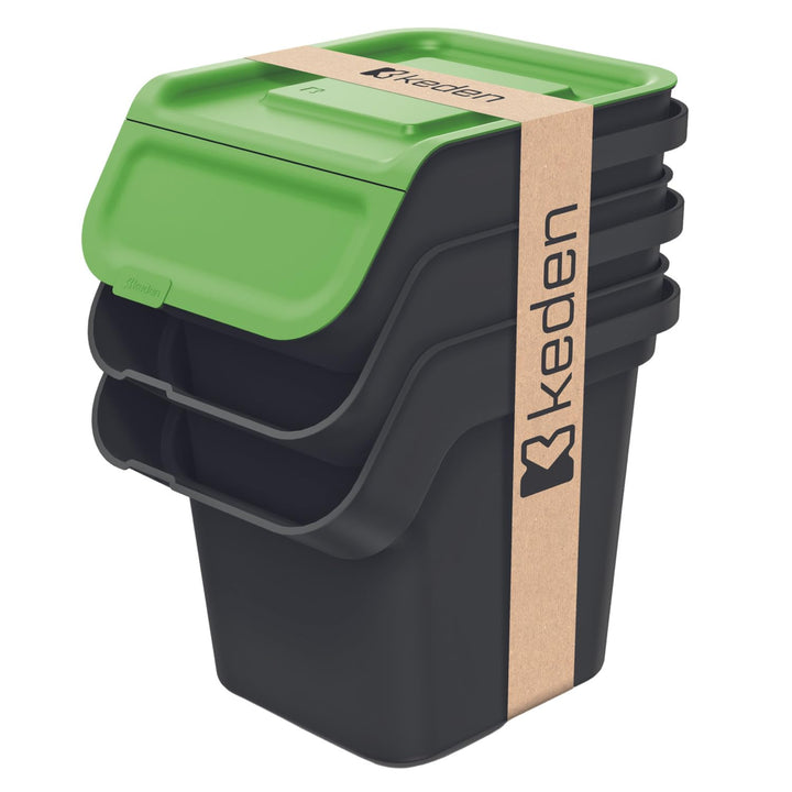 Keden Kaddi Q Mülltrennsystem 3x20L Set mit Aktivkohlefilter, Mülltrennungsbehälter mit Deckel Recyc