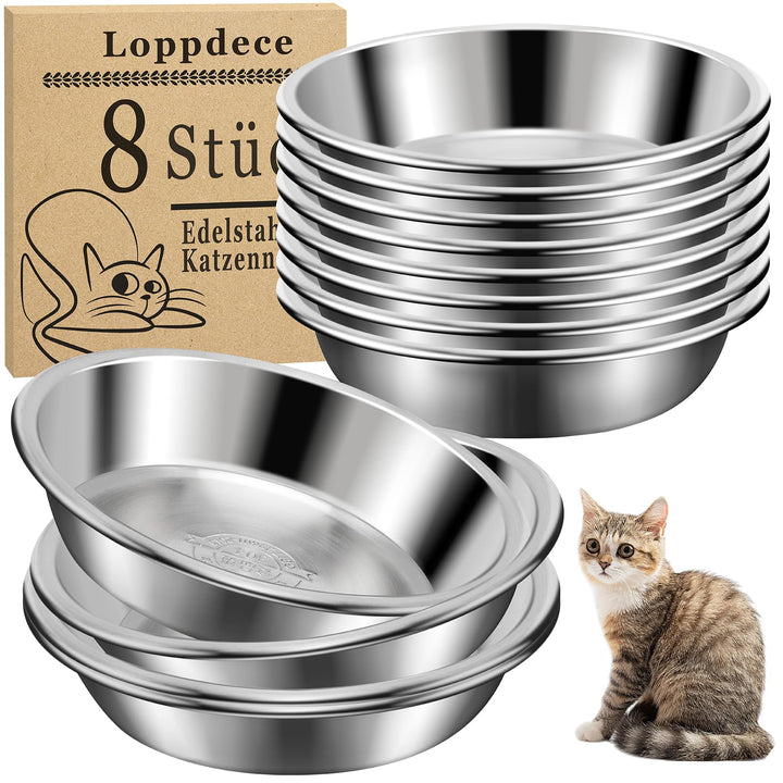 8 Stück Katzennäpfe aus Edelstahl, 14cm Katzenfutternäpfe, Katzennäpfe für Schnurrhaar Müdigkeit, Fl