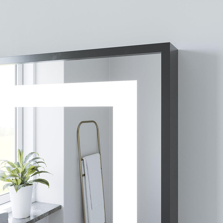 AQUABATOS® 120x60 cm LED Badspiegel mit Beleuchtung Badezimmerspiegel Digital Uhr Aluminiumrahmen Sc