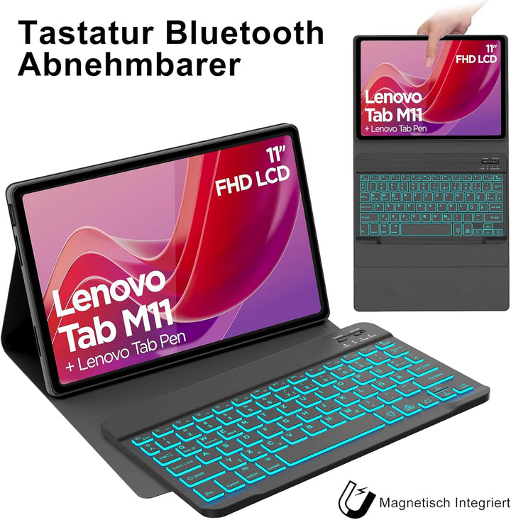 IVEOPPE Tastatur für Tab M11, QWERTZ Deutsch Tastatur, 7-Farbige Beleuchtung Magnetische Bluetooth K