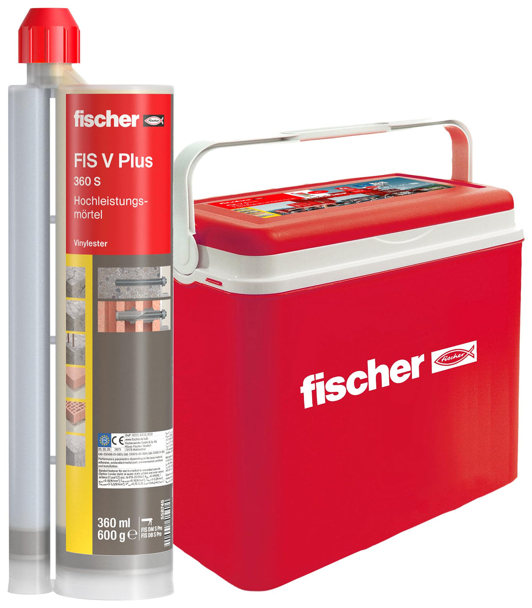 fischer Hochleistungsmörtel FIS V Plus 360 S in einer praktischen Kühlbox, wetterfester Mörtel für d
