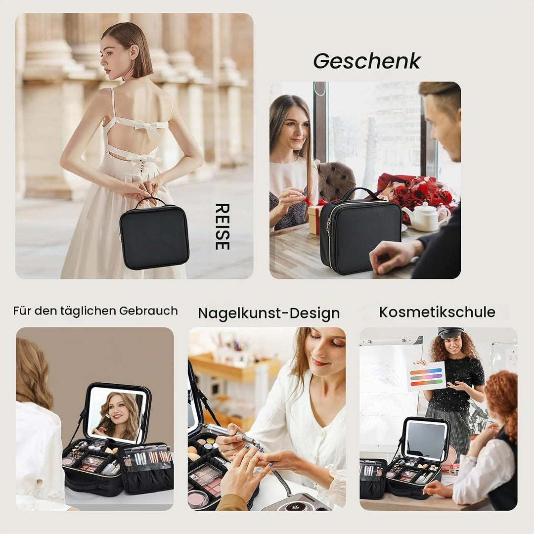 Kosmetikkoffer mit Beleuchtetem Spiegel Schminktasche Make up Tasche Make up Koffer Reise Kosmetikta