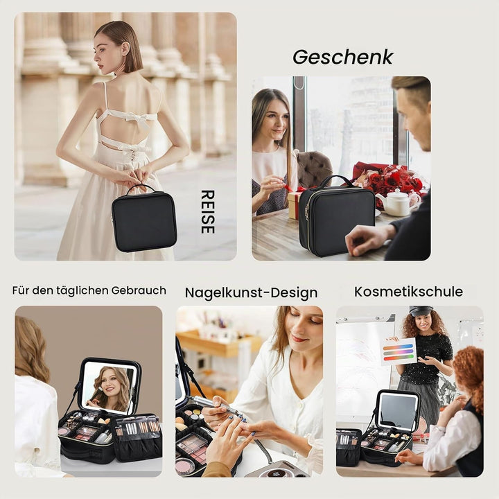Kosmetikkoffer mit Beleuchtetem Spiegel Schminktasche Make up Tasche Make up Koffer Reise Kosmetikta