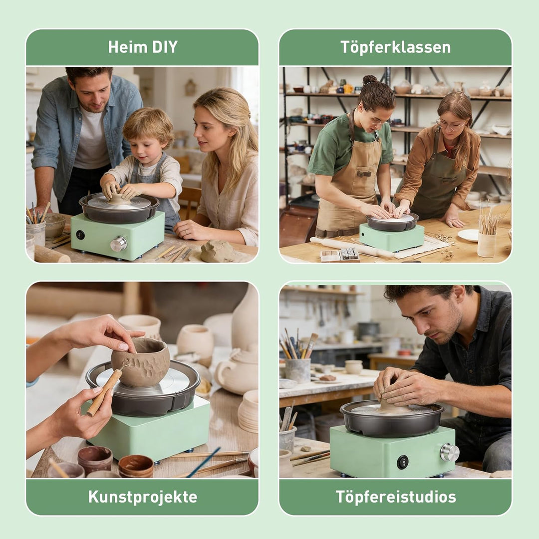 Mini Töpferscheiben Set, Töpferei DIY Maschine mit 15cm Drehscheibe, 2 Wege Rotation, Rutschfeste Ba