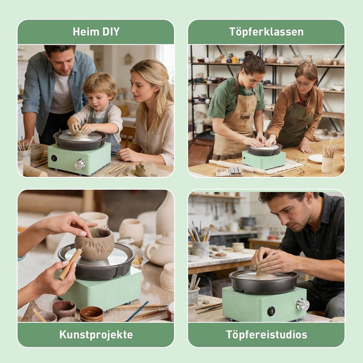 Mini Töpferscheiben Set, Töpferei DIY Maschine mit 15cm Drehscheibe, 2 Wege Rotation, Rutschfeste Ba