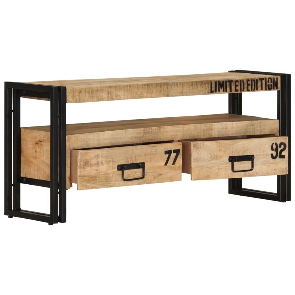 vidaXL Mangoholz Massiv TV Schrank mit 2 Schubladen 1 Fach TV Board Möbel Lowboard Fernsehschrank Fe