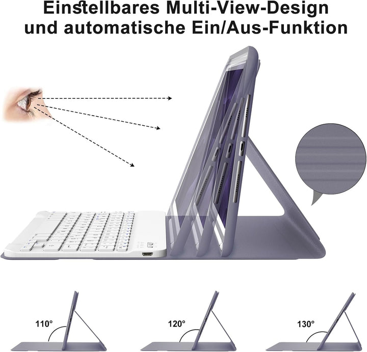 IVEOPPE Tastatur iPad 6. Generation - Tastatur Hülle für iPad 9.7, Magnetisch Abnehmbarer QWERTZ Blu