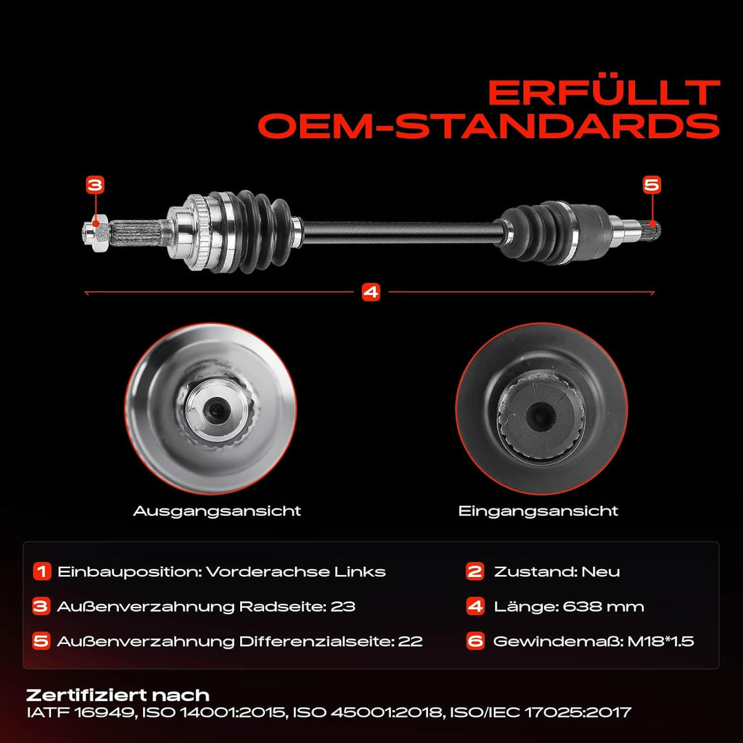 Frankberg Antriebswelle Vorne Links Kompatibel mit Pixo UA0 1.0L 2009-2013 Alto GF 1.0L 2009-2022 Re