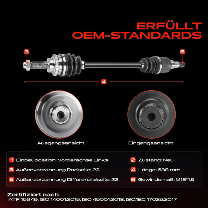 Frankberg Antriebswelle Vorne Links Kompatibel mit Pixo UA0 1.0L 2009-2013 Alto GF 1.0L 2009-2022 Re