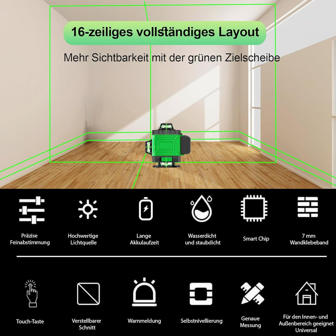 Kreuzlinienlaser mit Stativ, 4x360° Selbstnivellierend Laser Wasserwaage, Baulaser Nivelliergerät 16