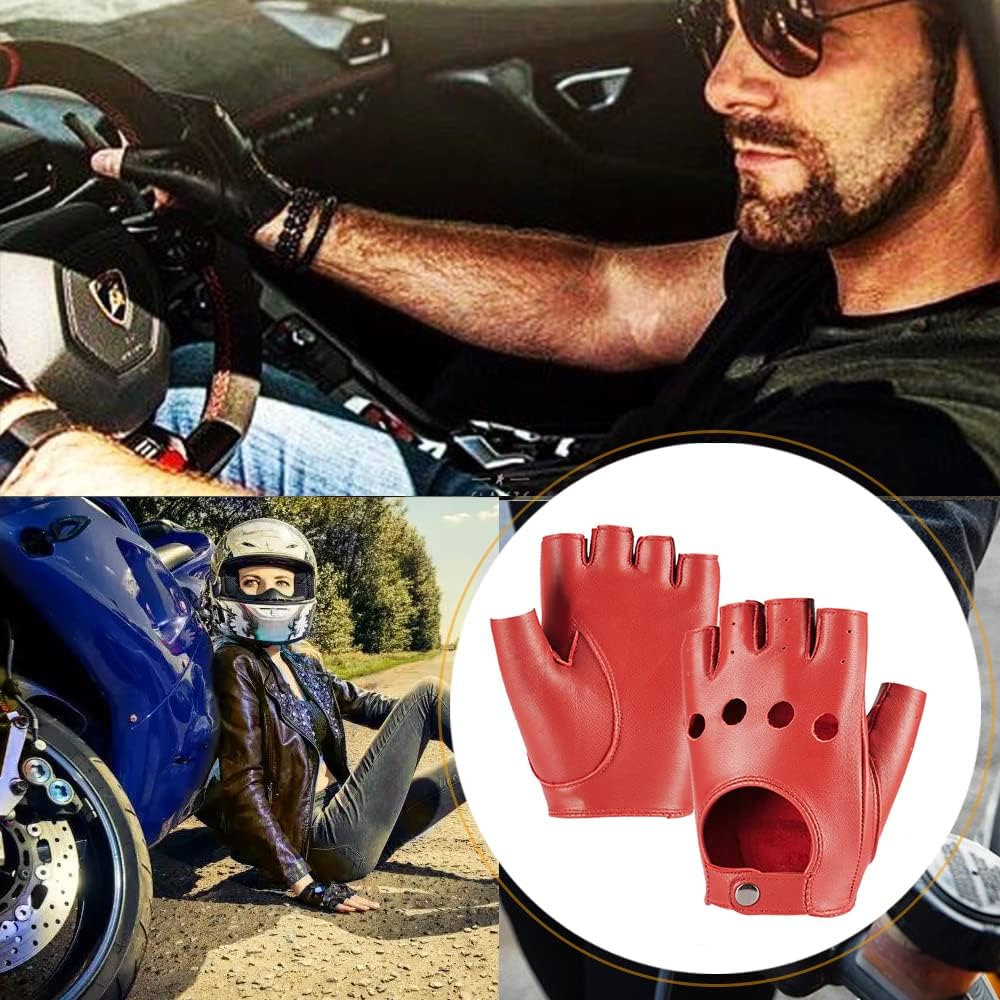 Damen Fingerlose Schaffell Autofahrer Lederhandschuhe Rock Punk Handschuhe S Rot, S Rot