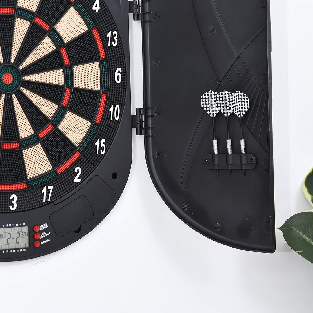 HOMCOM Elektronische Dartscheibe mit Tür Soundeffekte Dartboard Dart-Set mit automatische Wertung 6