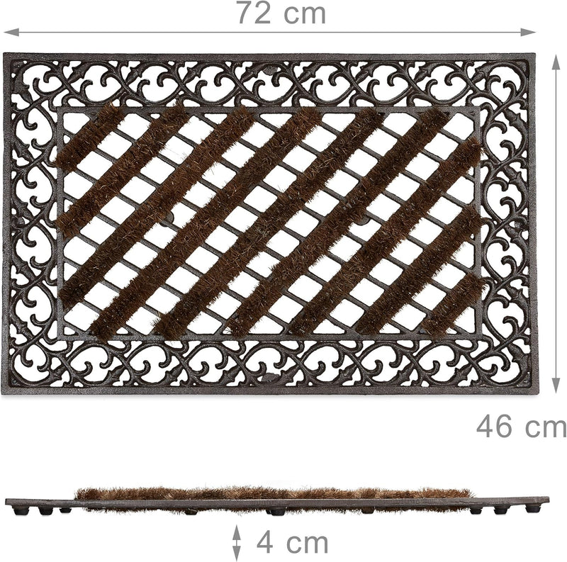 Relaxdays Fussabtreter Gusseisen mit Bürsten rechteckig HBT ca. 4 x 72 x 46 cm Fussabstreifer im Jug