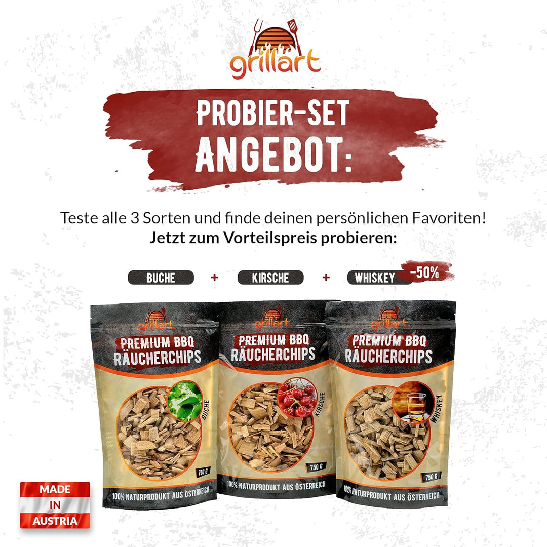 grillart® Premium BBQ Räucherchips XL Mix 3er Set für das besondere Raucharoma – sehr rauchaktives R
