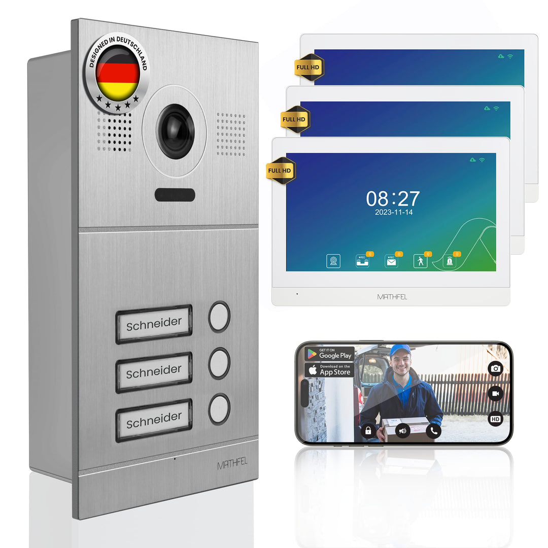 Mathfel 2-Draht IP Video-Türsprechanlage mit Türöffner – Full-HD Kamera, 10" Monitor & App-Steuerung