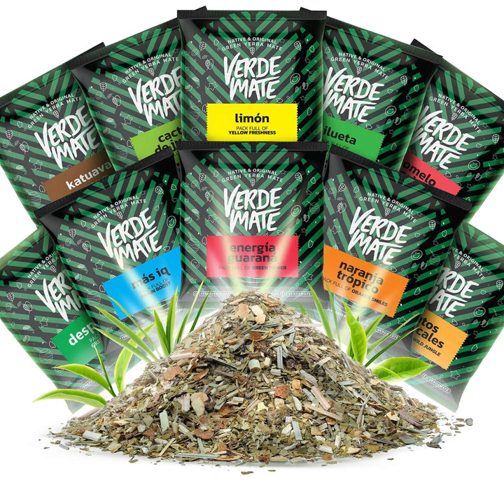 Mate Tee Set Verde Mate mit Probe10x50g - Yerba Mate aus Brasilien- Luftgetrocknet - 5mm Grobe Blätt