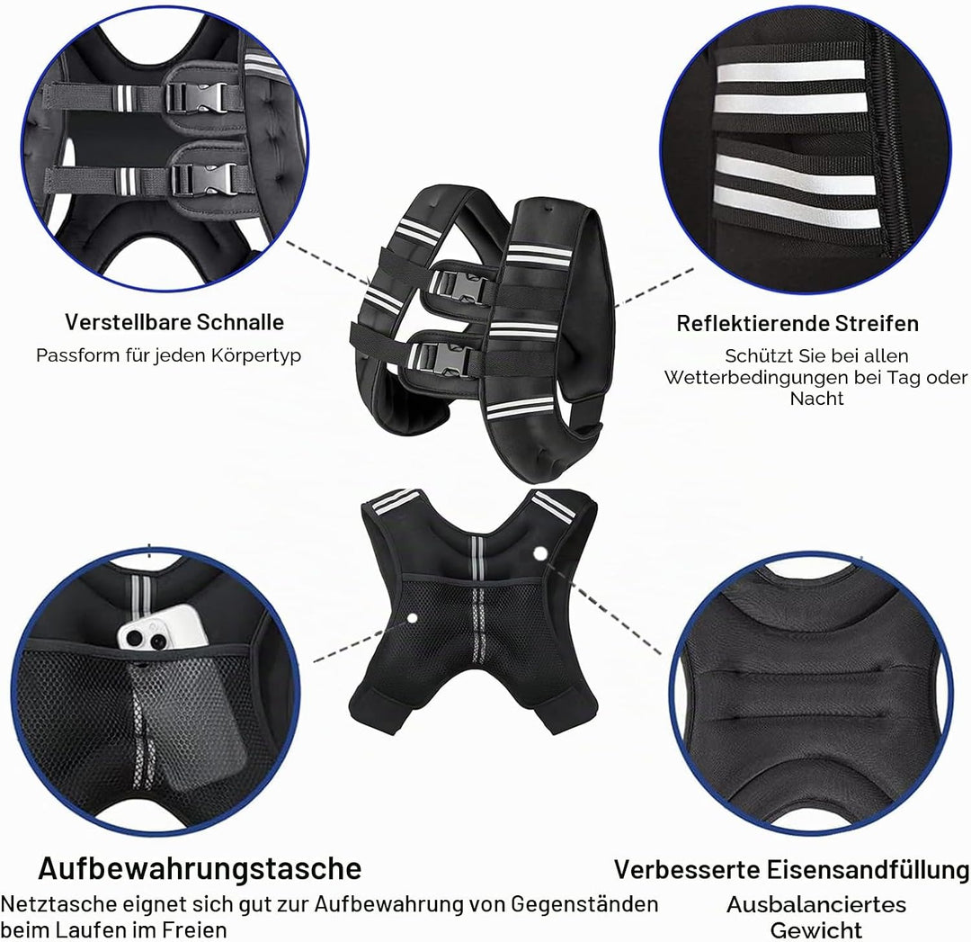 Gewichtsweste herren und frauen,Gewichtsweste mit Reflektierend Streifen für Laufen, Fitness, Kraftt
