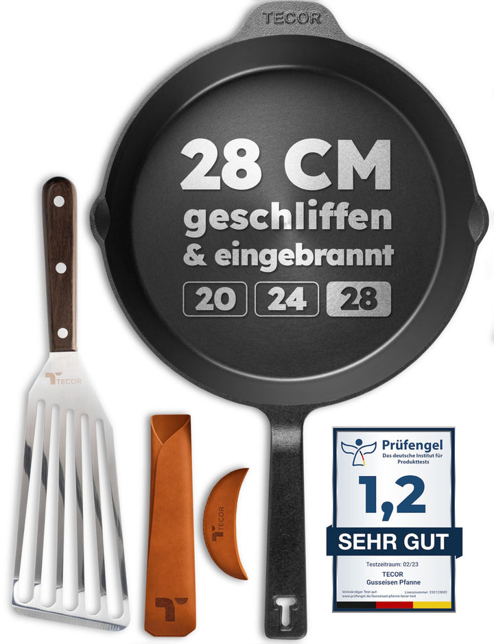 TECOR Gusseisenpfanne Induktion 28 cm geschliffen, universell, natürlich - Langlebige Pfanne Gusseis