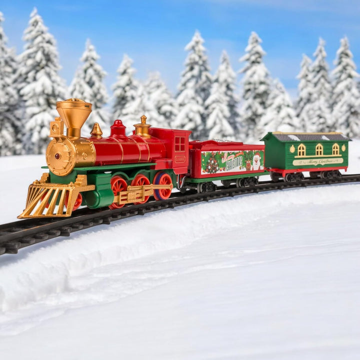 MIJOMA Weihnachtszug 17-teilig: Nostalgische Weihnachtseisenbahn mit Licht & Sound, inkl. Schienen,