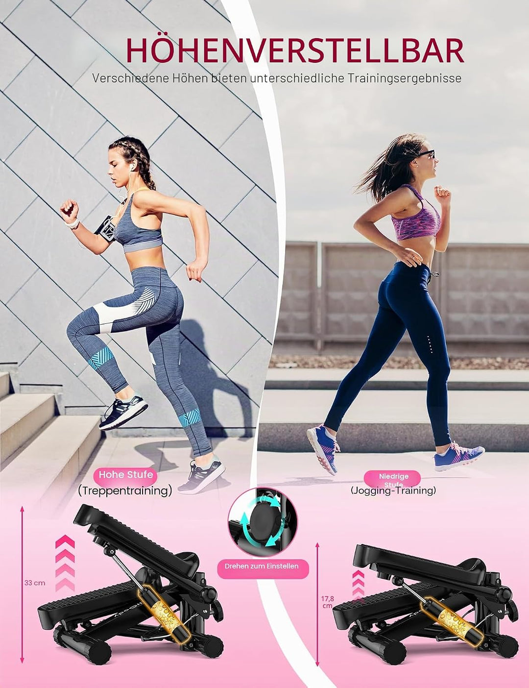 KitGody Mini-Stepper für Übungen, Treppenstepper 150 kg Kapazität, Workout-Stepper für Training zu H