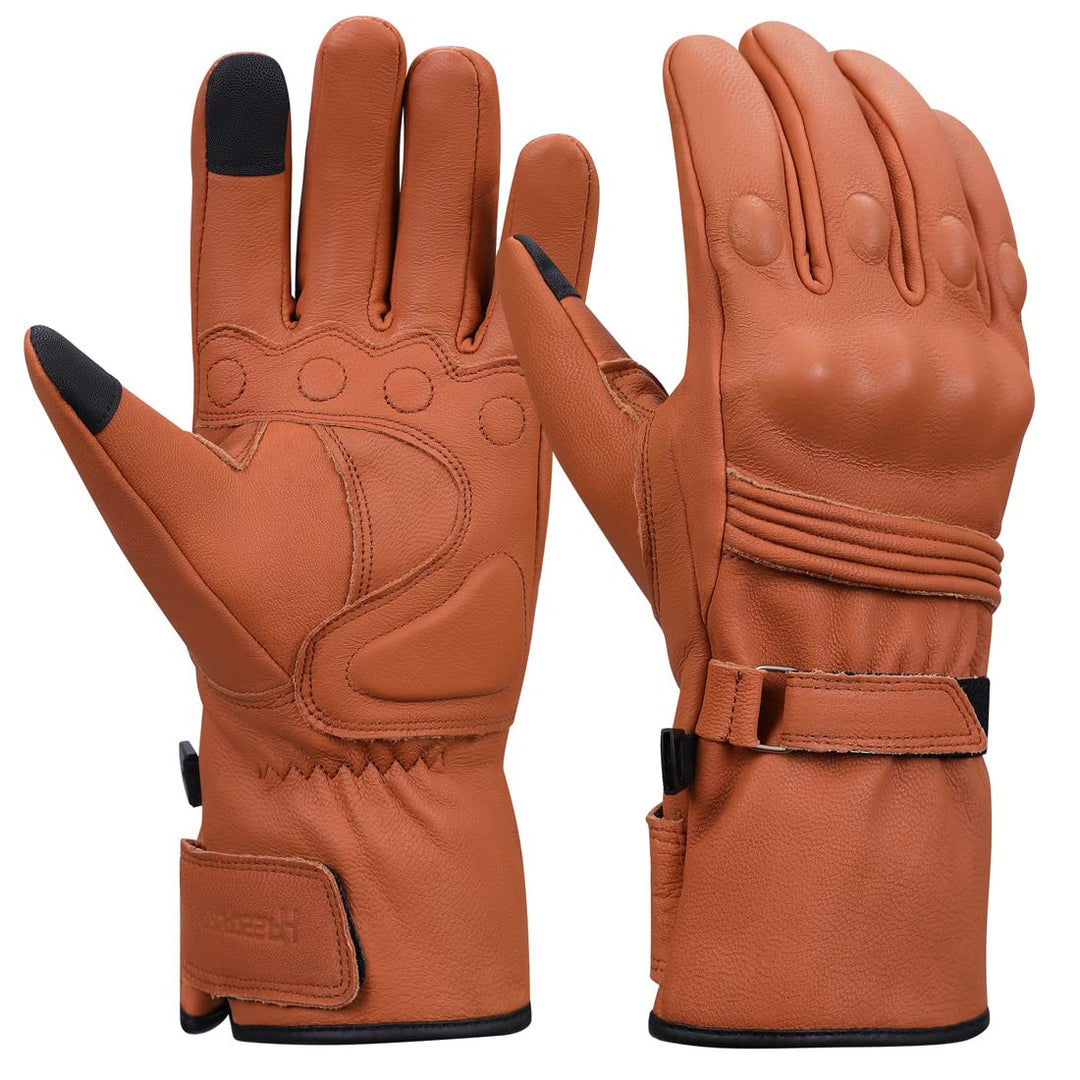 Harssidanzar Herren Winter Motorradhandschuhe,echtes Leder Vollfinger Touchscreen Thermisch gefütter