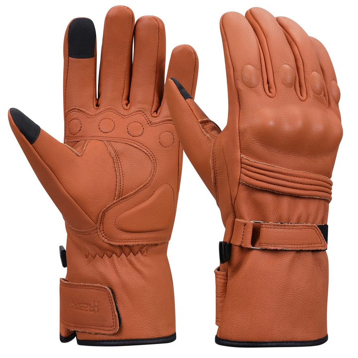 Harssidanzar Herren Winter Motorradhandschuhe,echtes Leder Vollfinger Touchscreen Thermisch gefütter