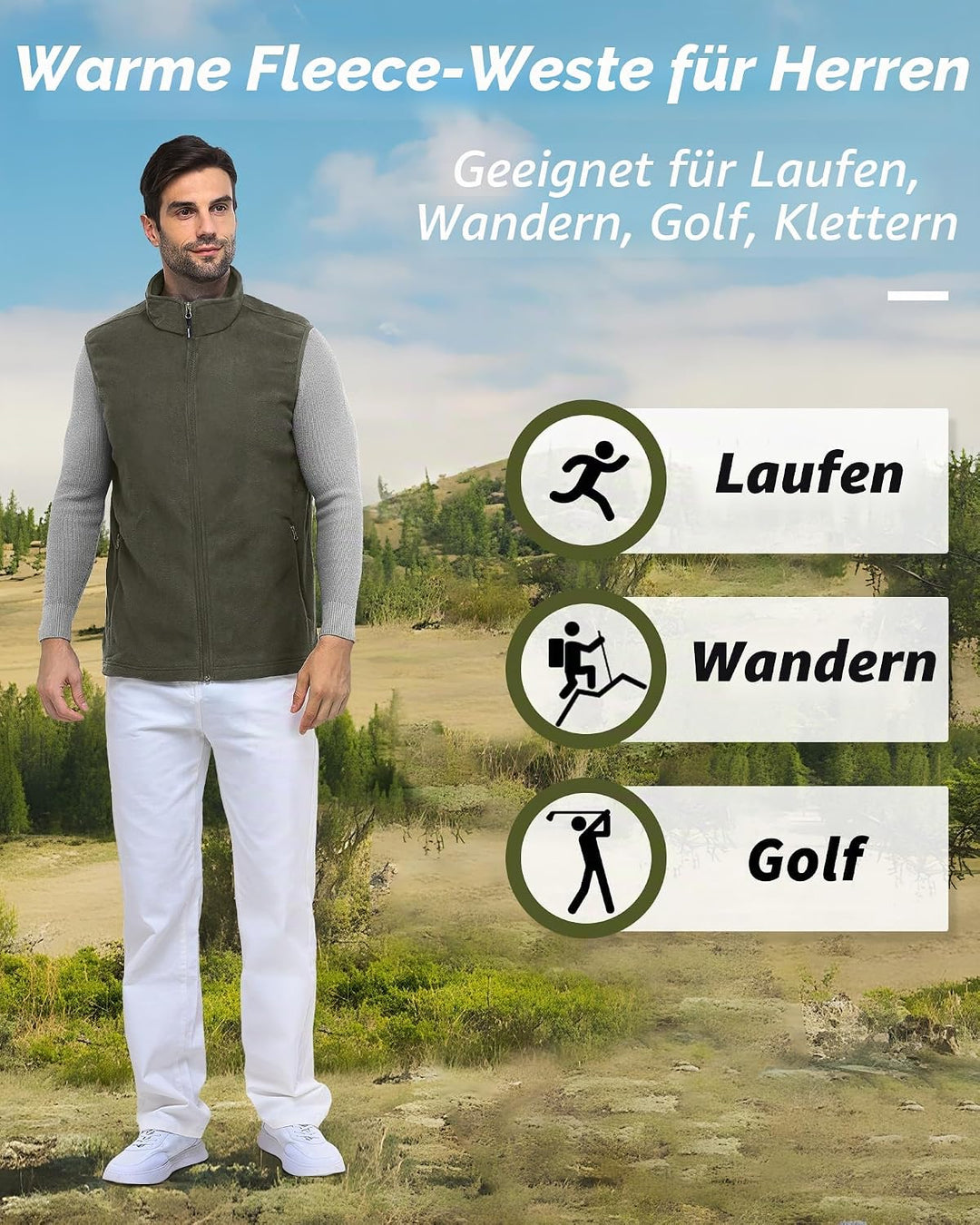 Outdoor Ventures Fleece Weste Herren Leicht Ärmellose Fleeceweste Jacke Winddicht Warm Gefütterte Wi
