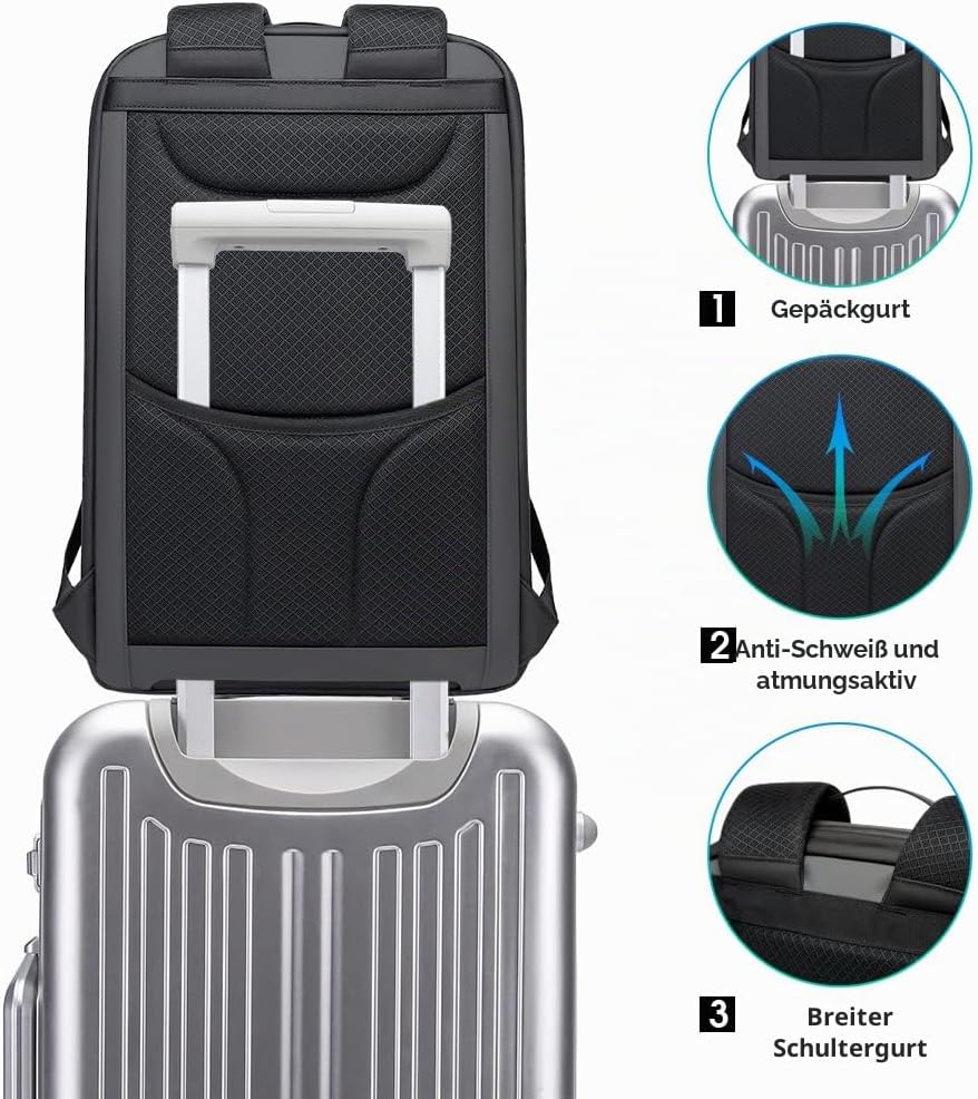 BANGE Anti-Diebstahl-Rucksack mit USB-Ladeanschluss, leichter Business-Rucksack für Damen und Herren