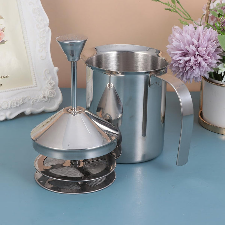 Milchschäumer Manuell aus Edelstahl mit Doppelsieb 400 ml für Cappuccino und Kaffee Hitzebeständig f