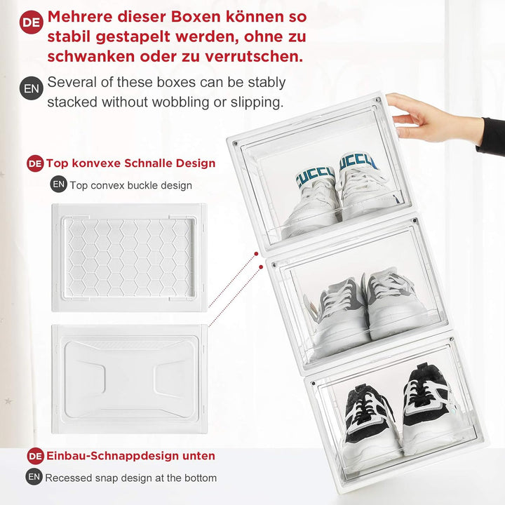 Yorbay 6er Set, Schuhbox Schuhregal, stapelbarer Schuhorganizer, plastikbox mit durchsichtiger Tür,