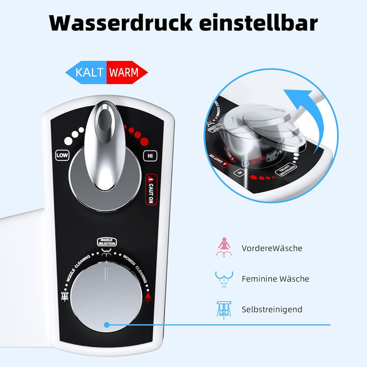 Hibbent Bidet Aufsatz für Toilette, Cold/Heiss Water Bidet Dusch-WC,Intimreinigung mit Selbstreinige