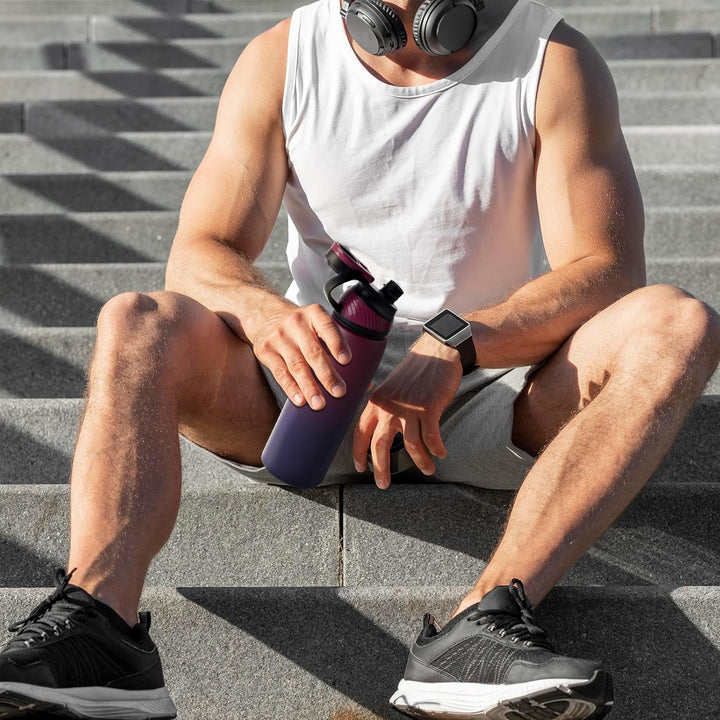 Fjbottle Edelstahl Trinkflasche Sport mit Magnetischem Deckel 1L, 800ml, 600ml, 400ml BPA-Frei Ausla