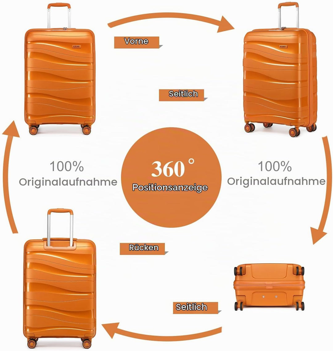 KONO Koffer Trolley 55cm Reisekoffer Set Leicht Hartschalenkoffer mit TSA Schloss Zwillingsrollen Ro