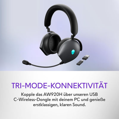 Alienware Tri-Mode Wireless Gaming Headset | AW920H (Dark Side of The Moon), Black, 17.4 cm