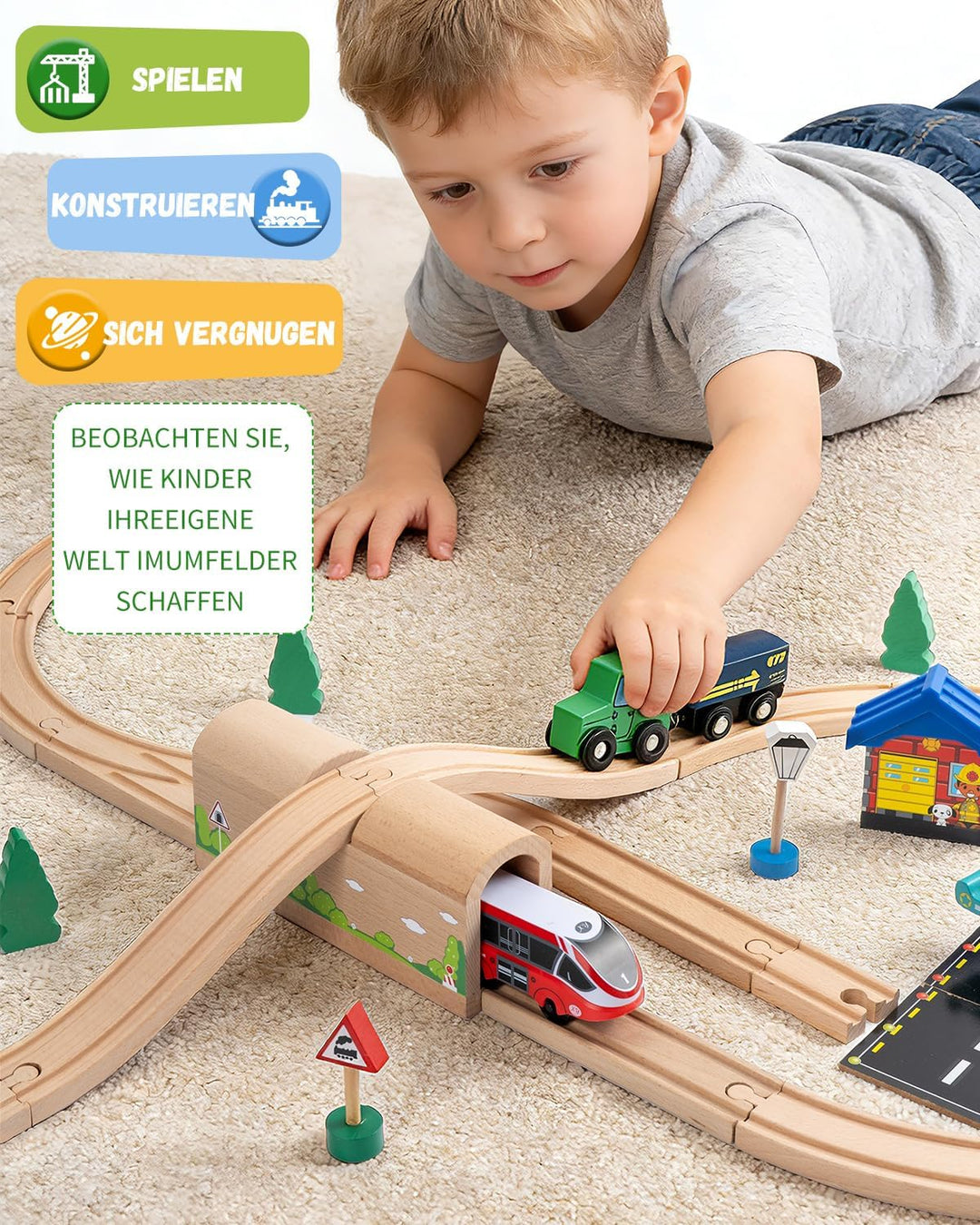 Holzeisenbahn Zubehör, Tunnel Kinder Set, Holz Eisenbahn Brücke Zubehör, Geeignet für Holz Eisenbahn