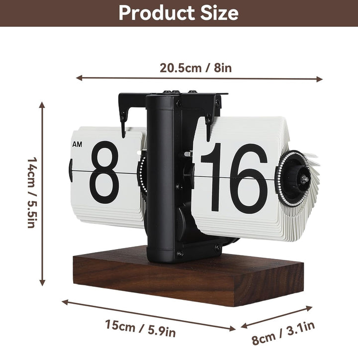 Digitale Flip-Down-Uhr, 12 Stunden Flip Uhr Retro mit Holzsockel und grosse Zahlenanzeige Tischuhr V