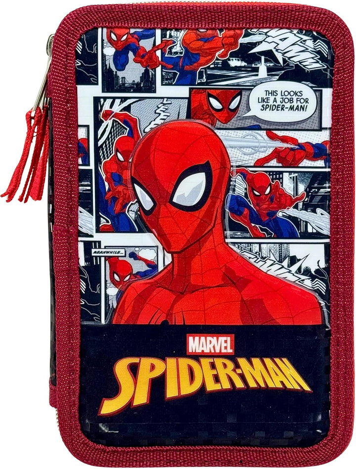 3-Fach Federmäppchen Gefüllt Jungen (6-10 Jahre) für Spiderman Fan – 3D-Effekt Federtasche Schule (4